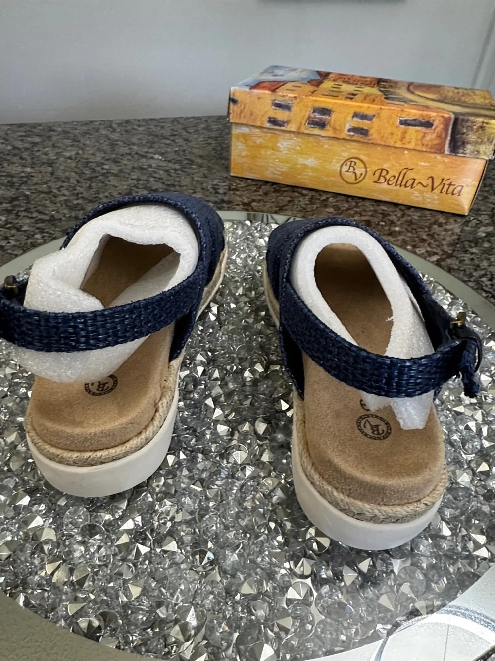 Bella Vita Navy Woven Espadrille Slingback Sandals NEW 7.5